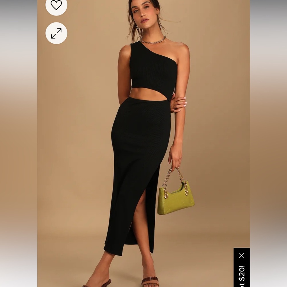 Spice Things Up Black Ribbed One-Shoulder Cutout Midi Dress